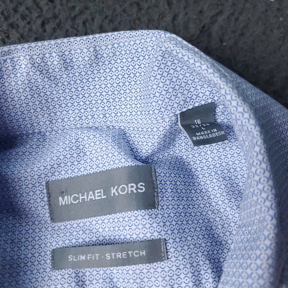Michael Kors Stretch Slim Fit Button Shirt Mens L Large Long Sleeve Blue - Picture 1 of 8